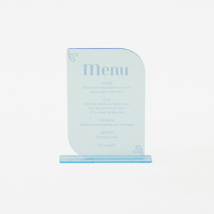 Menu personnalisé acrylique bleu transparent 13x20 cm - Blue Mediterraneo
