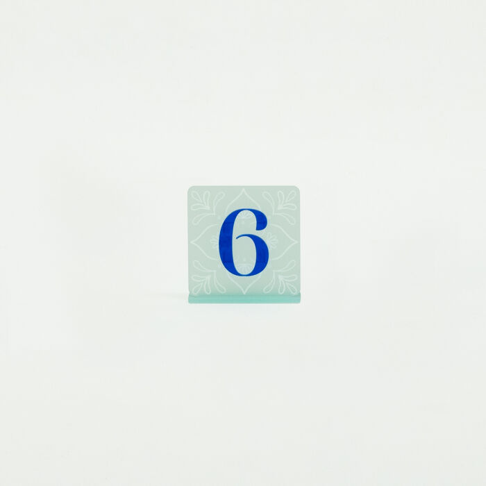 Numéro de table acrylique coloré 13x7 cm - Blue Mediterraneo