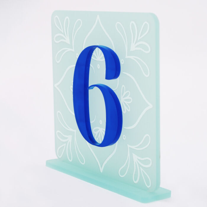 Numéro de table acrylique coloré 13x7 cm - Blue Mediterraneo