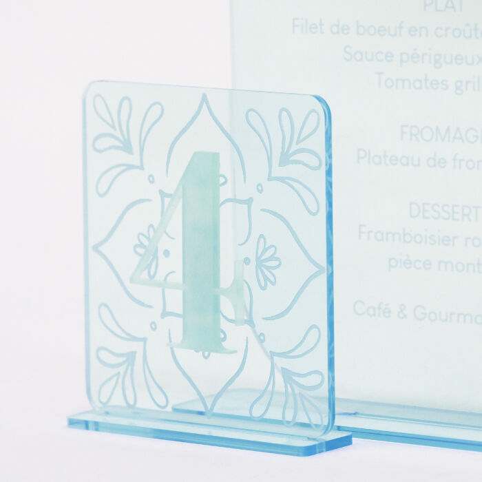 Numéro de table acrylique coloré 13x7 cm - Blue Mediterraneo