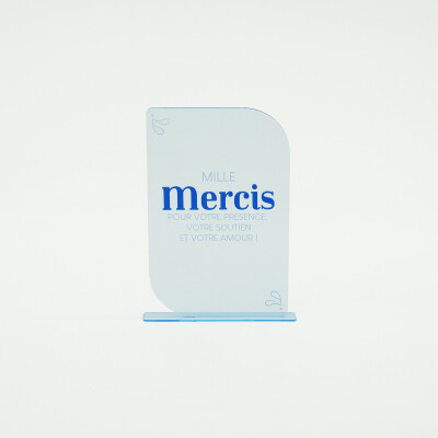 Panneau Merci acrylique bleu transparent 19x30 cm - Blue Mediterraneo