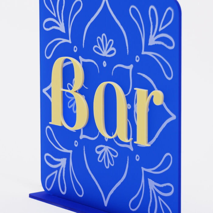 Signalétique bar acrylique bleu givré 20x20 cm - Blue Mediterraneo