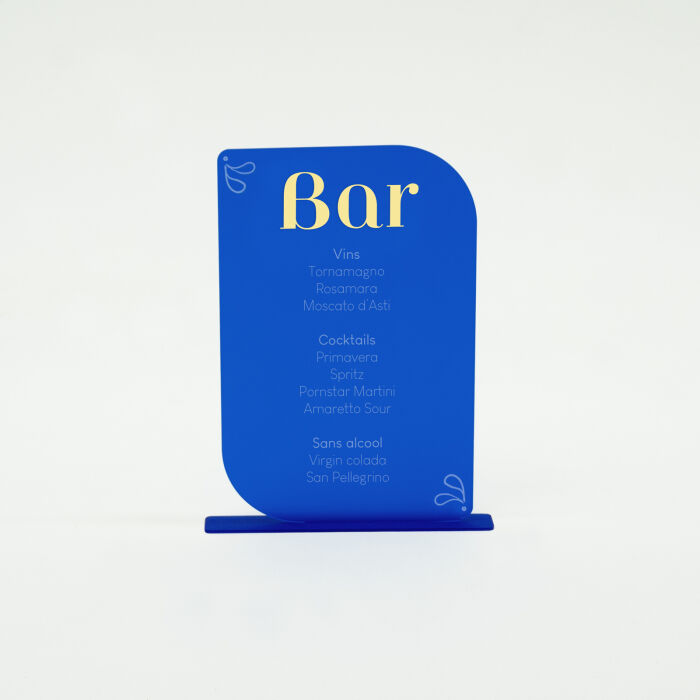 Signalétique bar personnalisée acrylique bleu givré 23x35 cm - Blue Mediterraneo