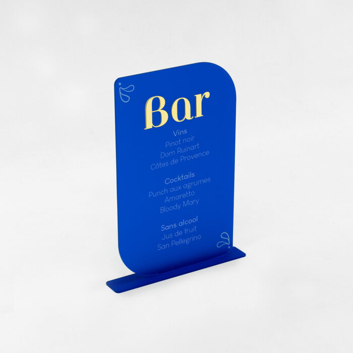 Signalétique bar personnalisée acrylique bleu givré 23x35 cm - Blue Mediterraneo