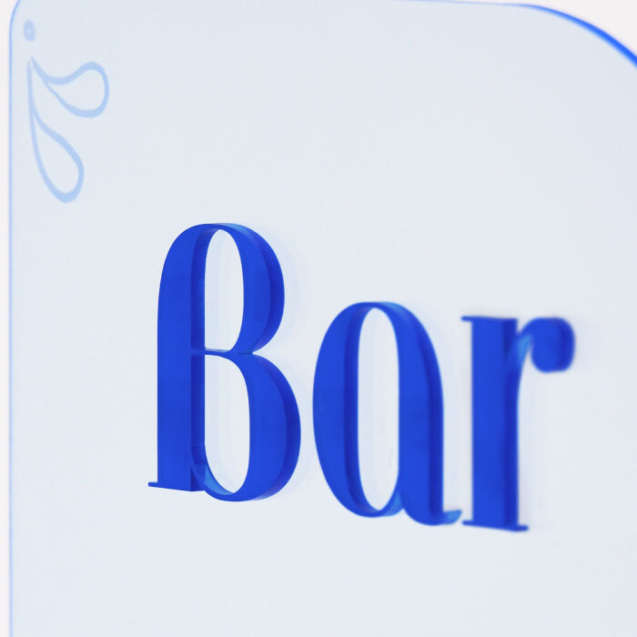 Signalétique bar personnalisée acrylique bleu transparent 23x35 cm - Blue Mediterraneo