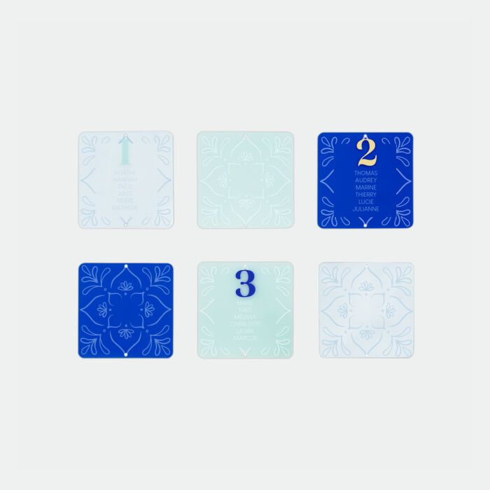 Plan de table à composer personnalisé acrylique coloré 17x17 cm - Blue Mediterraneo