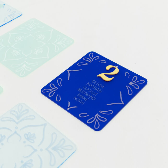 Plan de table à composer personnalisé acrylique coloré 17x17 cm - Blue Mediterraneo