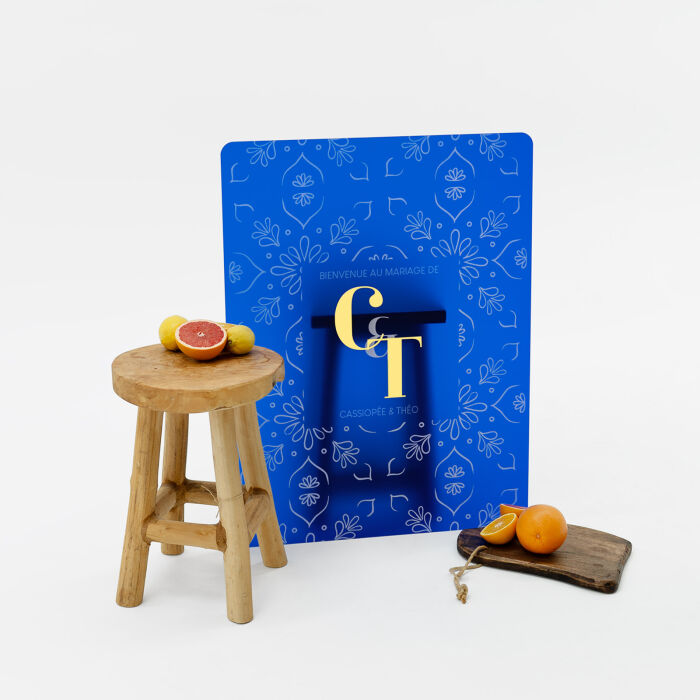 Panneau bienvenue personnalisé acrylique bleu givré 59x78 cm - Blue Mediterraneo