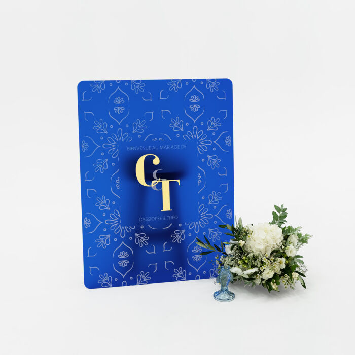 Panneau bienvenue personnalisé acrylique bleu givré 59x78 cm - Blue Mediterraneo