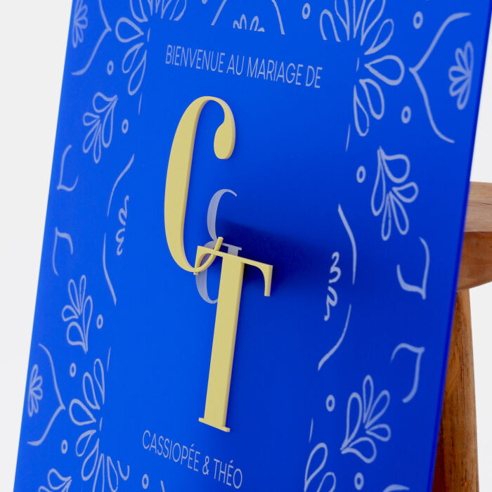 Panneau bienvenue personnalisé acrylique bleu givré 59x78 cm - Blue Mediterraneo