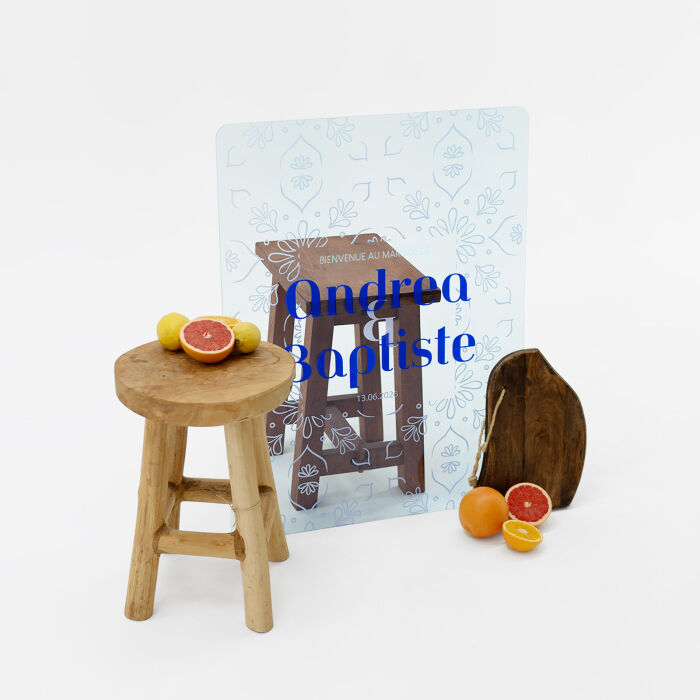 Panneau bienvenue mariage personnalisé prénoms acrylique bleu transparent 59x78 cm - Blue Mediterraneo