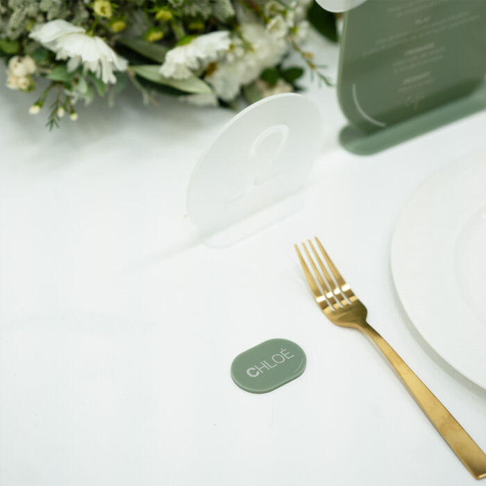 Marque-place mariage personnalisé acrylique vert 5,3x3,5 cm - Garden