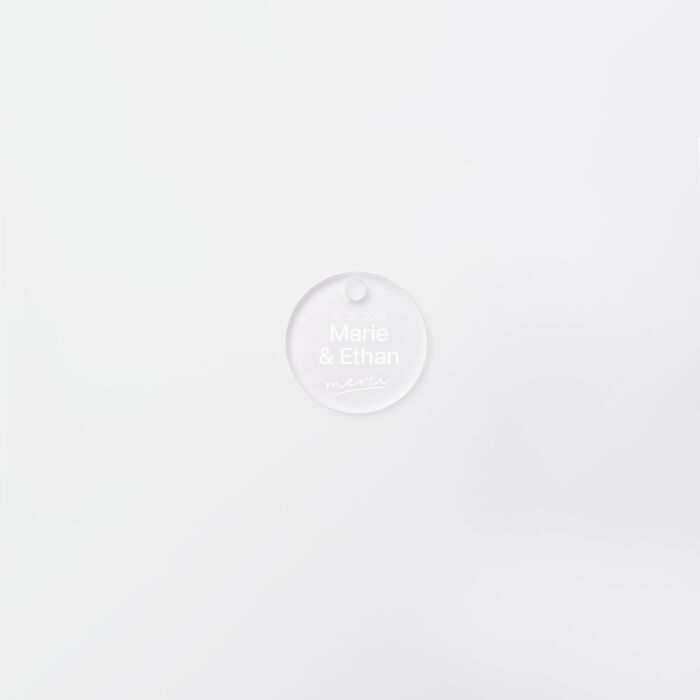 Etiquette cadeau mariage personnalisée prénoms mariés acrylique givré 3,5x3,5 cm - Garden