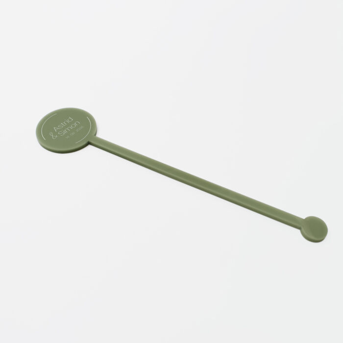 Touillette mariage personnalisée prénoms mariés acrylique vert 3x16 cm - Garden