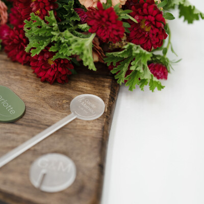 Touillette mariage personnalisée prénoms mariés acrylique givré 3x16 cm - Garden