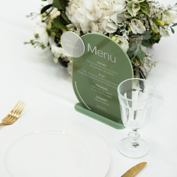 Menu mariage personnalisé acrylique vert 22x26 cm - Garden