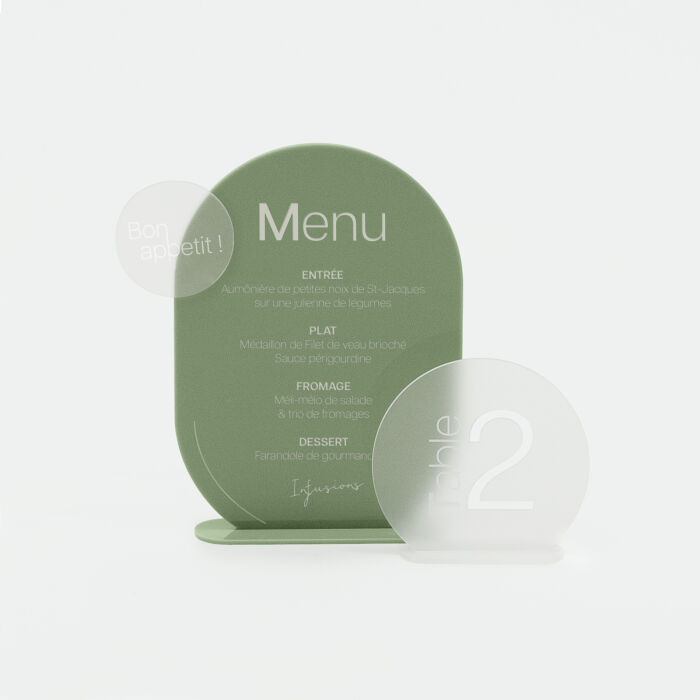 Menu mariage personnalisé acrylique vert 22x26 cm - Garden