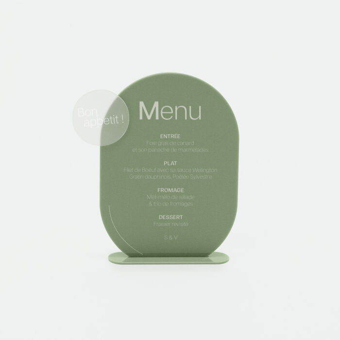 Menu mariage personnalisé acrylique vert 22x26 cm - Garden