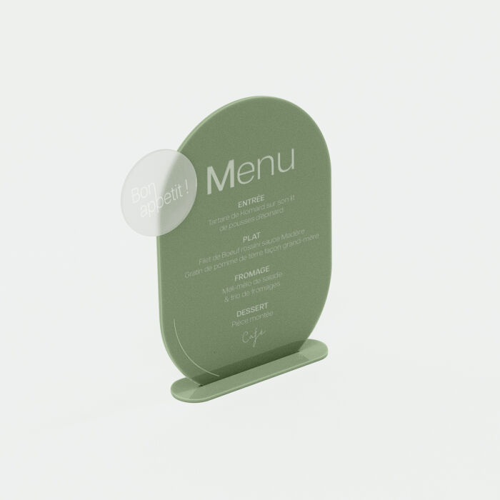 Menu mariage personnalisé acrylique vert 22x26 cm - Garden