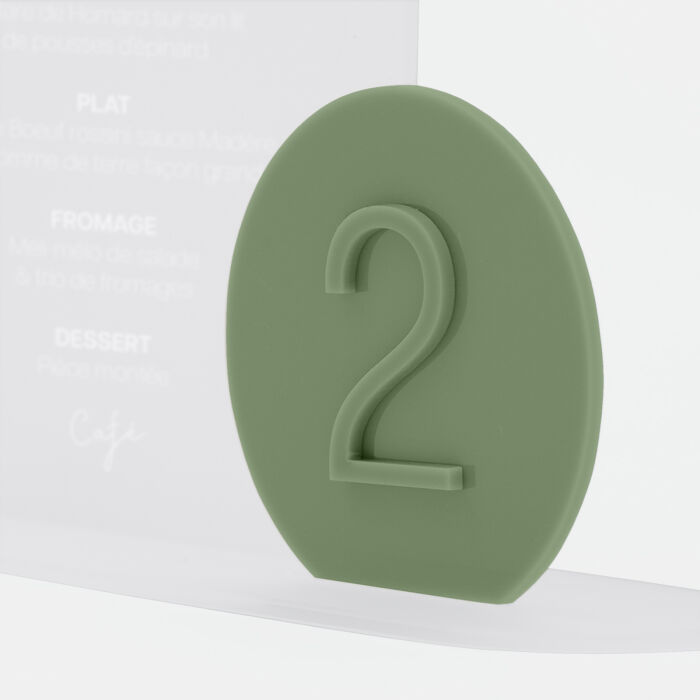 Menu mariage personnalisé acrylique givré 16x22 cm et numéro de table acrylique vert 8,5x8 cm - Garden