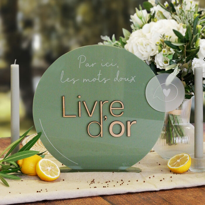 Panneau livre d'or mariage acrylique vert 31x30 cm - Garden