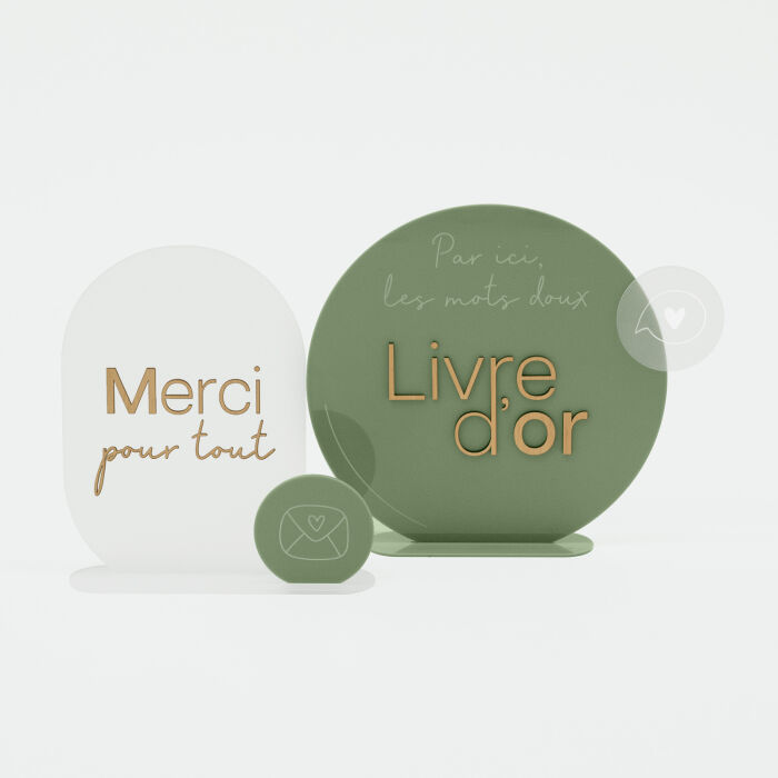 Panneau livre d'or mariage acrylique vert 31x30 cm - Garden