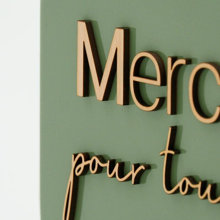 Panneau Merci mariage acrylique vert 20x28 cm - Garden