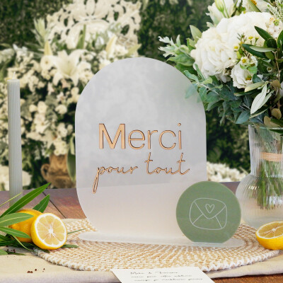 Panneau Merci mariage acrylique givré 20x28 cm - Garden
