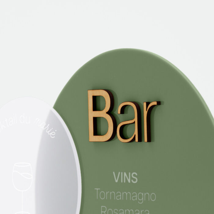Signalétique bar mariage ovale personnalisée acrylique vert 23x32 cm - Garden