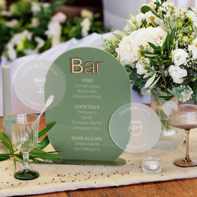 Signalétique bar mariage ovale personnalisée acrylique vert 23x32 cm - Garden