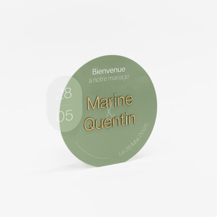 Panneau bienvenue mariage personnalisé acrylique vert 63x56 cm - Garden