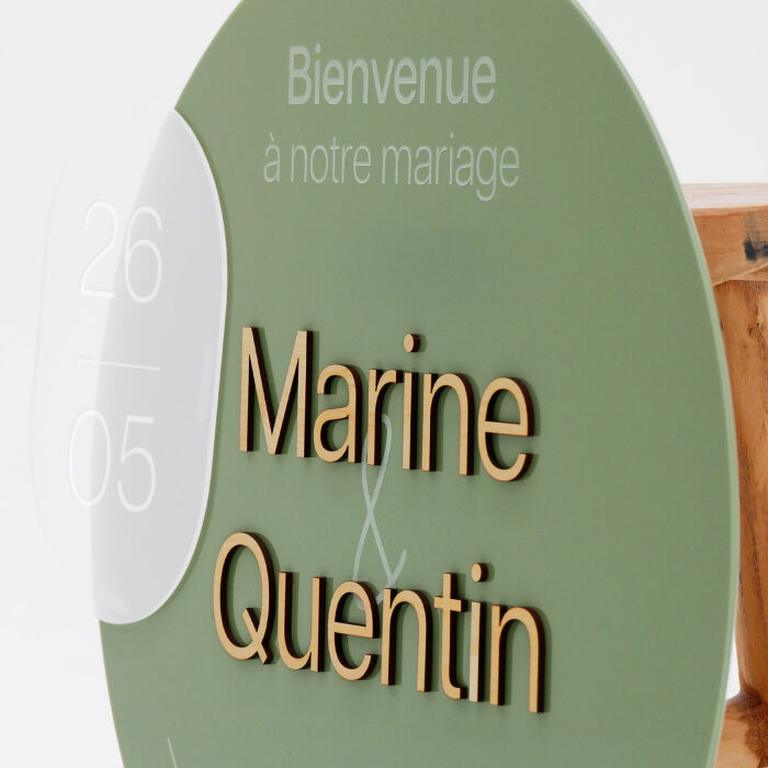 Panneau bienvenue mariage personnalisé acrylique vert 63x56 cm - Garden