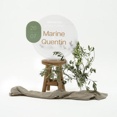 Panneau bienvenue mariage personnalisé acrylique givré 63x56 cm - Garden