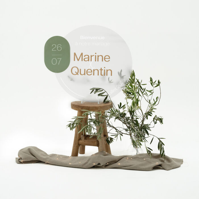 Panneau bienvenue mariage personnalisé acrylique givré 63x56 cm - Garden