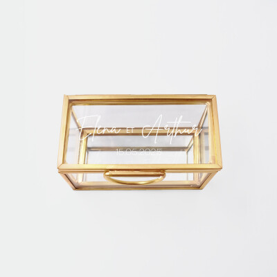 Boîte à alliances mariage personnalisée rectangulaire prénoms mariés verre gravé 8x4x4 cm - Bohème