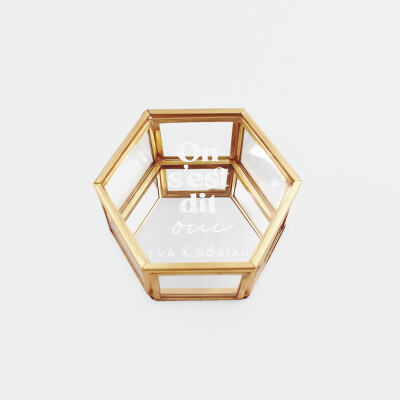 Boîte à alliances mariage personnalisée hexagonale illustration "Oui" verre gravé 8x7x4 cm - Pop