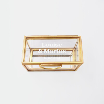 Boîte à alliances mariage personnalisée rectangulaire prénoms mariés verre gravé 8x4x4 cm - Pop