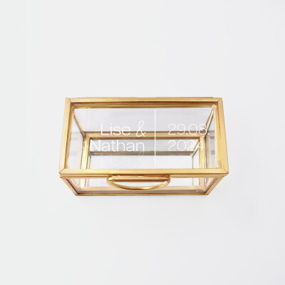 Boîte à alliances mariage personnalisée rectangulaire prénoms mariés verre gravé 8x4x4 cm - Garden