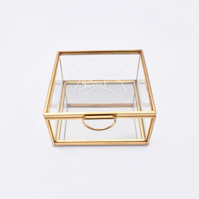 Boîte à alliances mariage personnalisée carrée illustration "Mains" verre gravé 10x10x5 cm - Terracotta