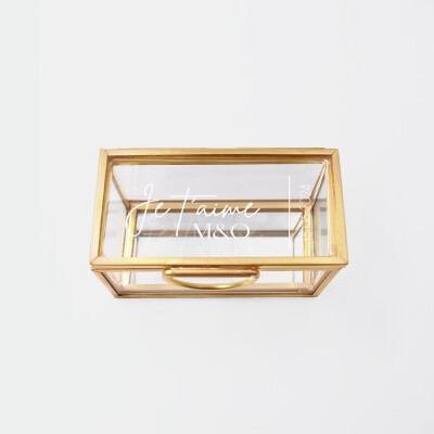 Boîte à alliances mariage personnalisée rectangulaire illustration "Je t'aime" verre gravé 8x4x4 cm - Terracotta