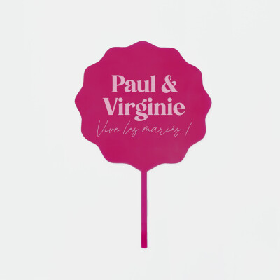 Cake topper mariage personnalisé acrylique fuchsia 15x10 cm - Pop