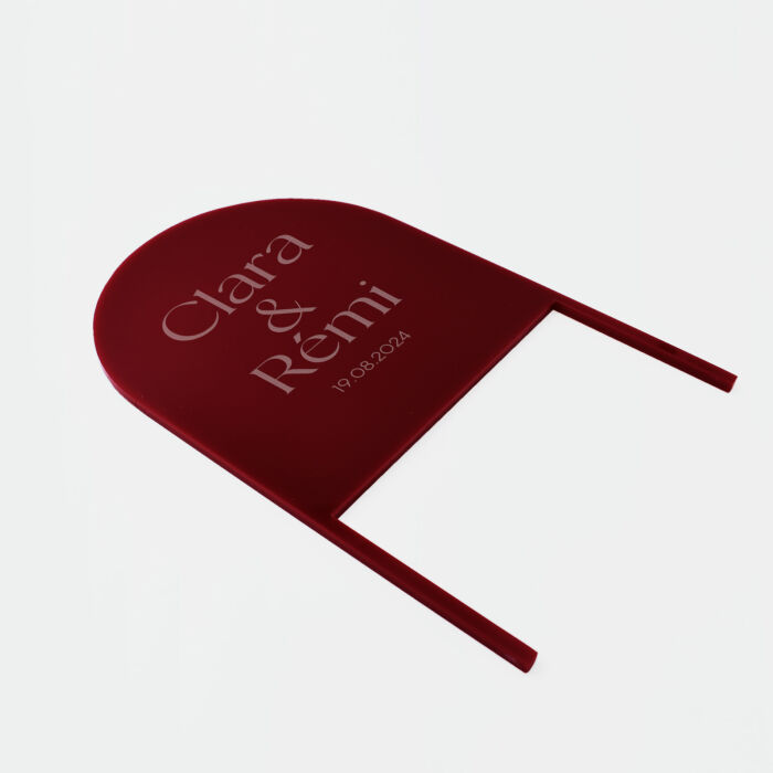 Cake topper mariage personnalisé acrylique rouge brun 15x10 cm - Terracotta