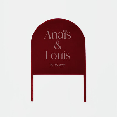 Cake topper mariage personnalisé acrylique rouge brun 15x10 cm - Terracotta