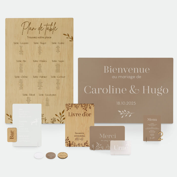 Pack décoration mariage personnalisée 70 invités - Bohème