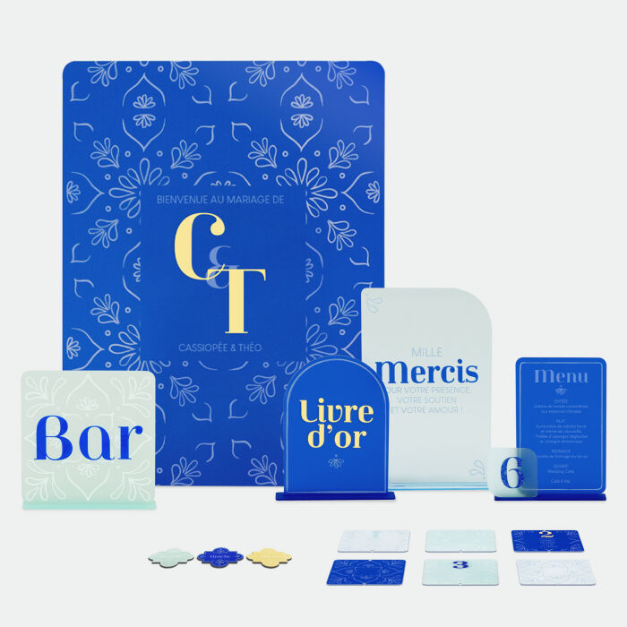 Pack décoration mariage personnalisée 70 invités - Blue Mediterraneo