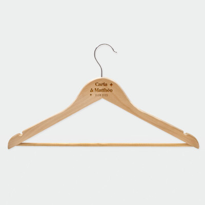 Cintre mariage personnalisé prénoms mariés bois 45x23 cm - Pop