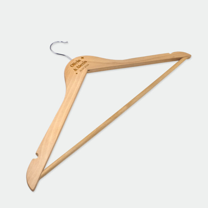 Cintre mariage personnalisé prénoms mariés bois 45x23 cm - Pop