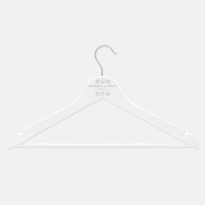 Cintre mariage personnalisé prénoms mariés ornement bois 45x23 cm - Blue Mediterraneo