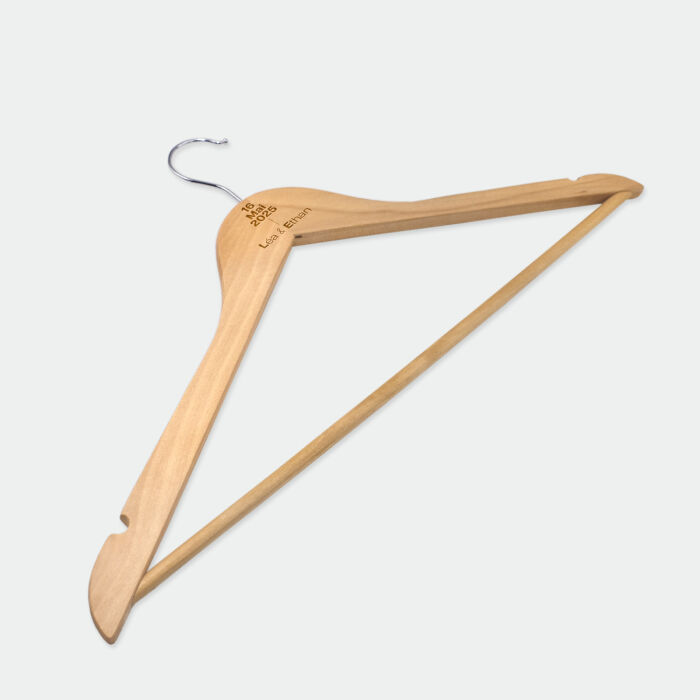 Cintre mariage personnalisé prénoms mariés bois 45x23 cm - Garden