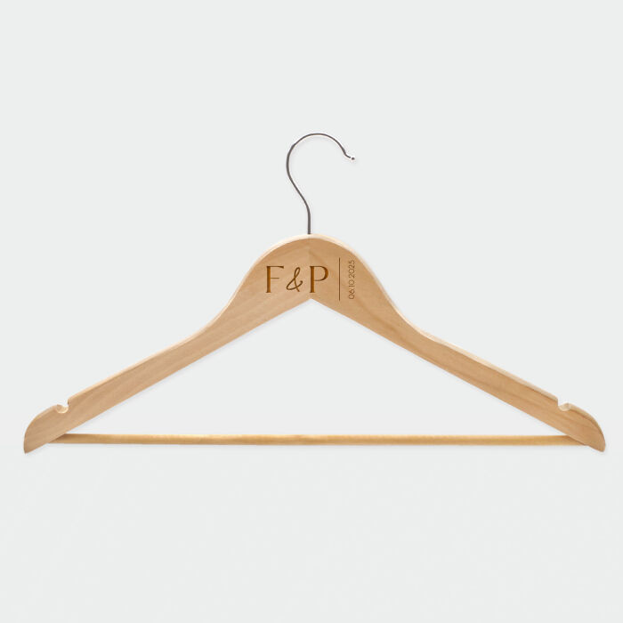 Cintre mariage personnalisé initiales mariés bois 45x23 cm - Terracotta